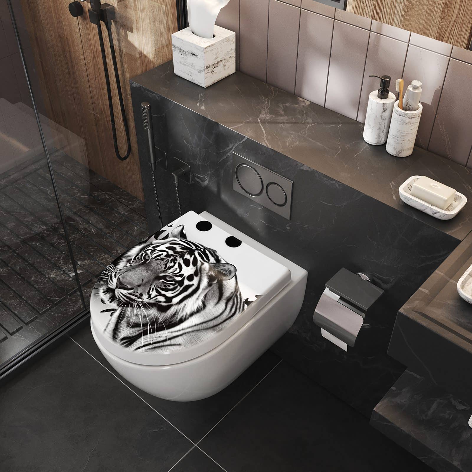 WC-Sitz mit Absenkautomatik Tigerpunkte