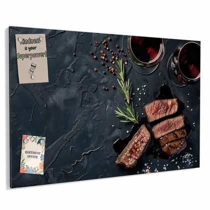 Metall Magnettafel mit dem Motiv Steak und Rotwein