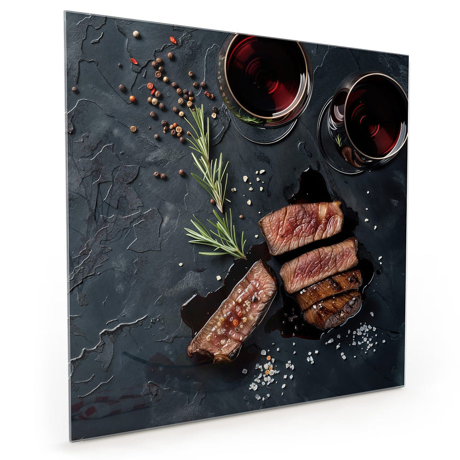 Maße Küchenrückwand Steak und Rotwein aus Glas