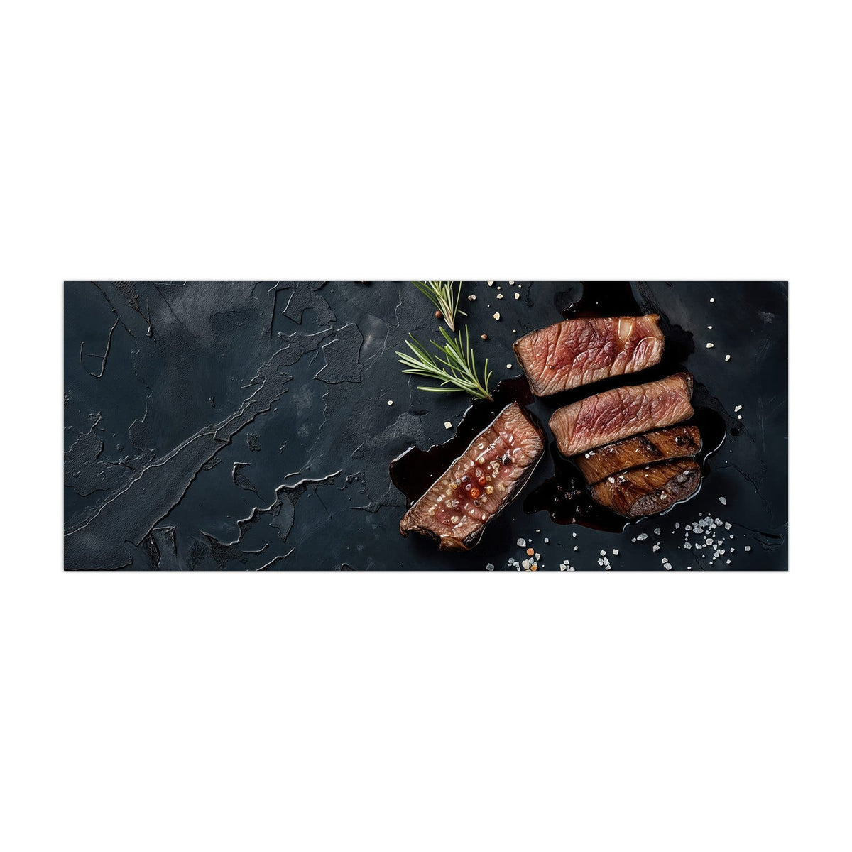 Küchenrückwand aus Glas Steak und Rotwein im Hochformat, Motiv bildfüllend von vorn