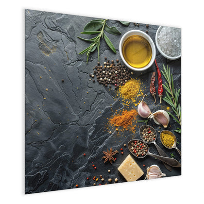 Magnettafel mit dem Motiv Gewürze und Olivenöl