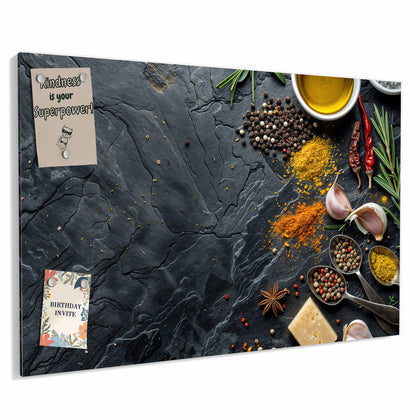 Metall Magnettafel mit dem Motiv Gewürze und Olivenöl