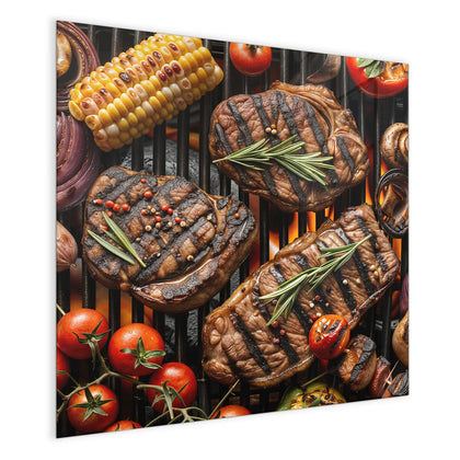 Magnettafel mit dem Motiv Steaks und Grillgemüse