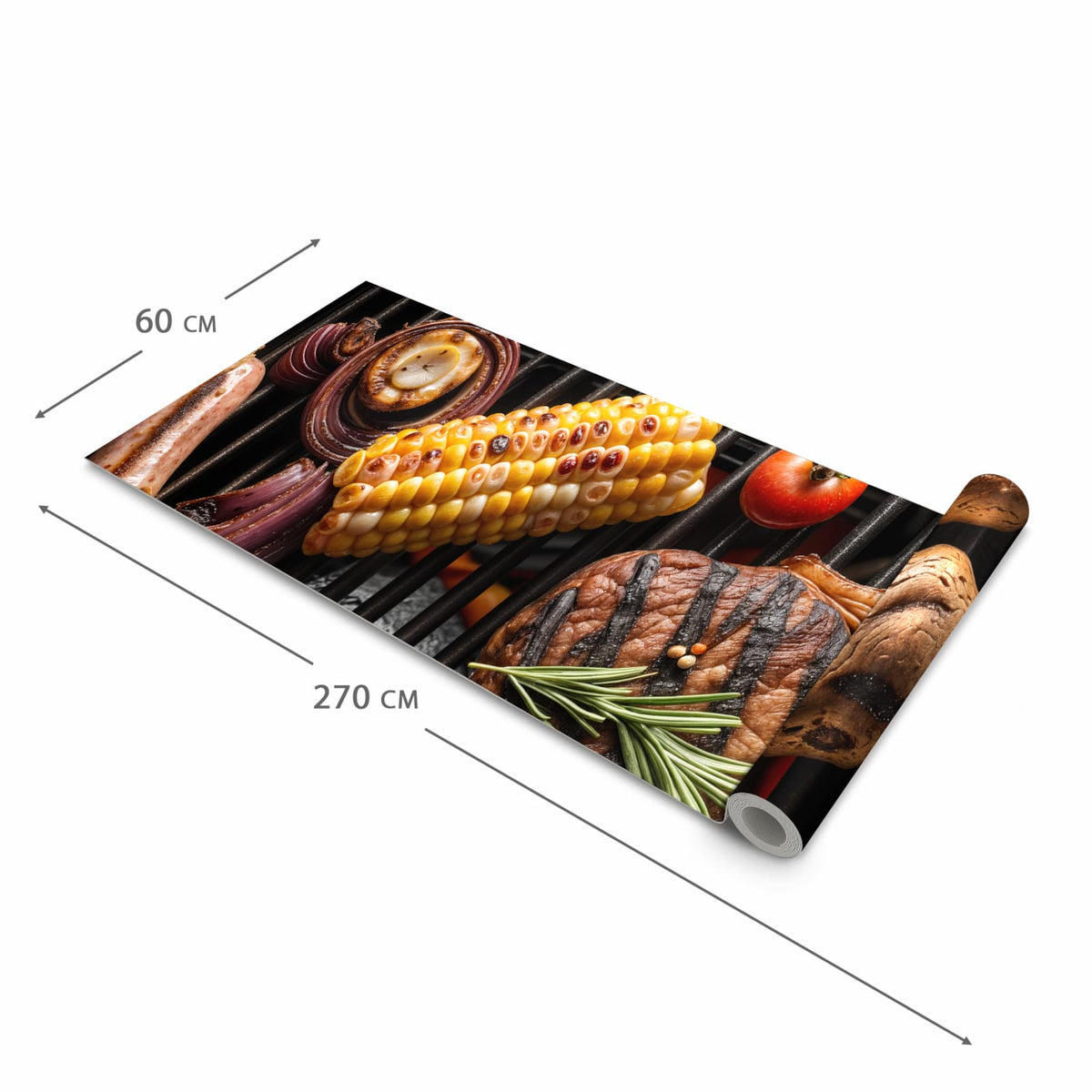 Langlebiger Küchenläufer mit Motiv Sanfte Grillplatte in der Grösse 60x150 cm