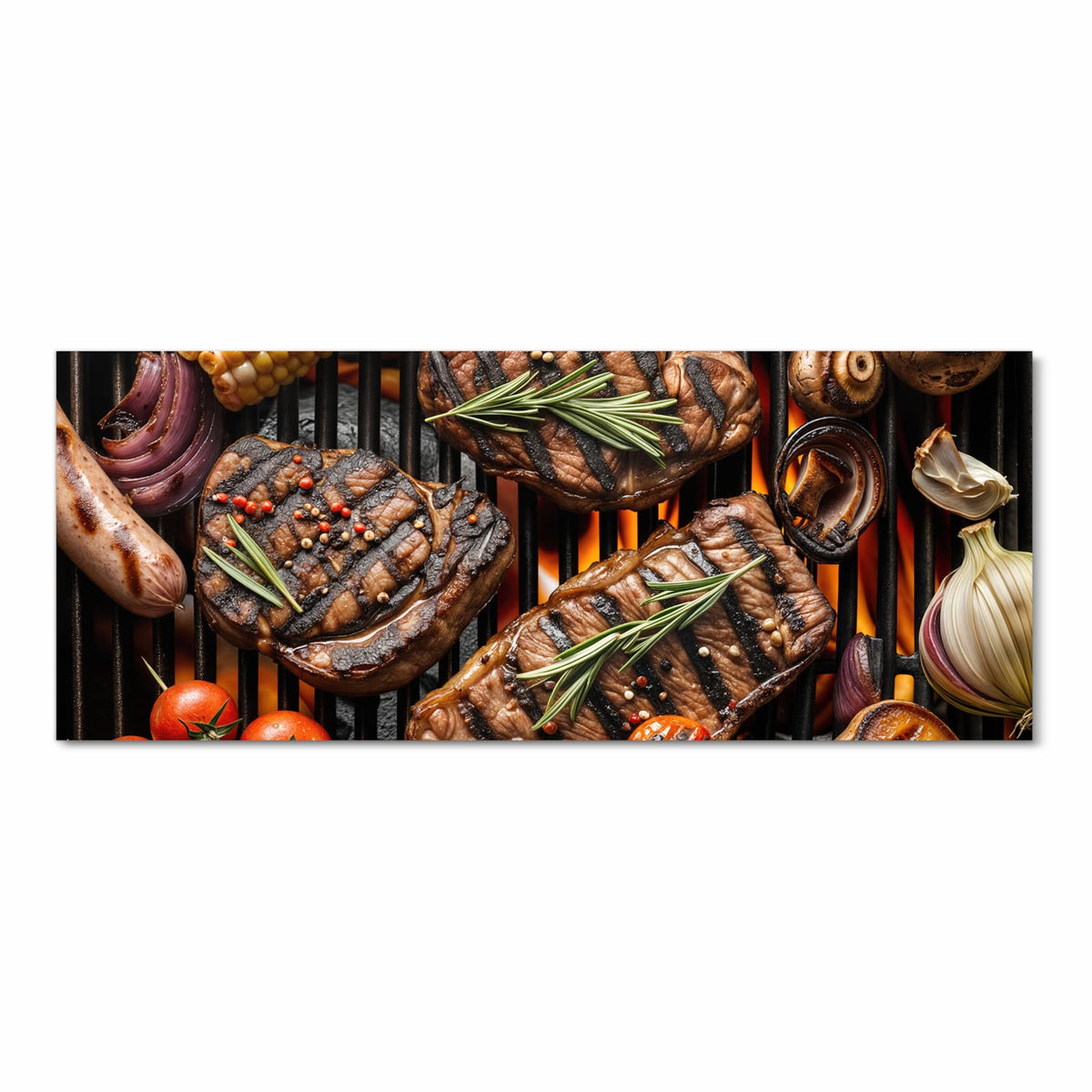 Rutschfester Küchenläufer mit Motiv Sanfte Grillplatte in Frontansicht für sicheren Stand