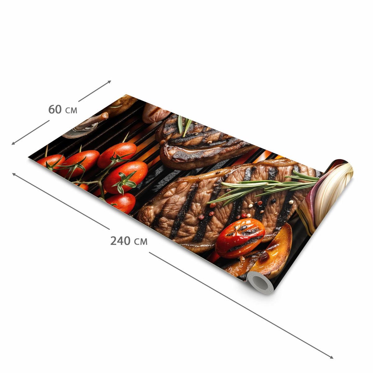 Geruchsneutraler Küchenläufer mit Motiv Sanfte Grillplatte in der Grösse 60x120 cm