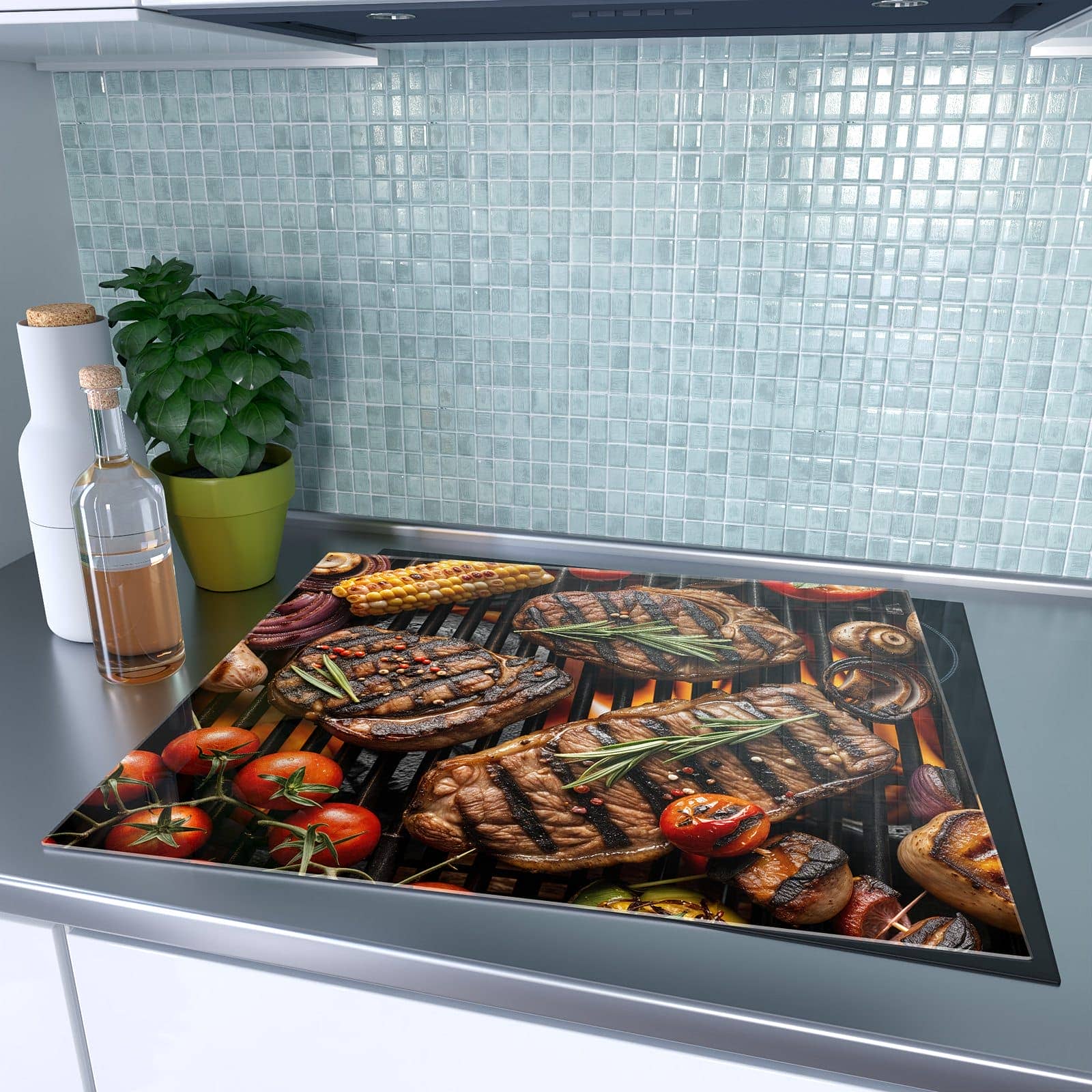 1-teilige Abdeckplatten für Ceranfeld mit Sanfte Grillplatte-Motiv auf dem Ceranfeld