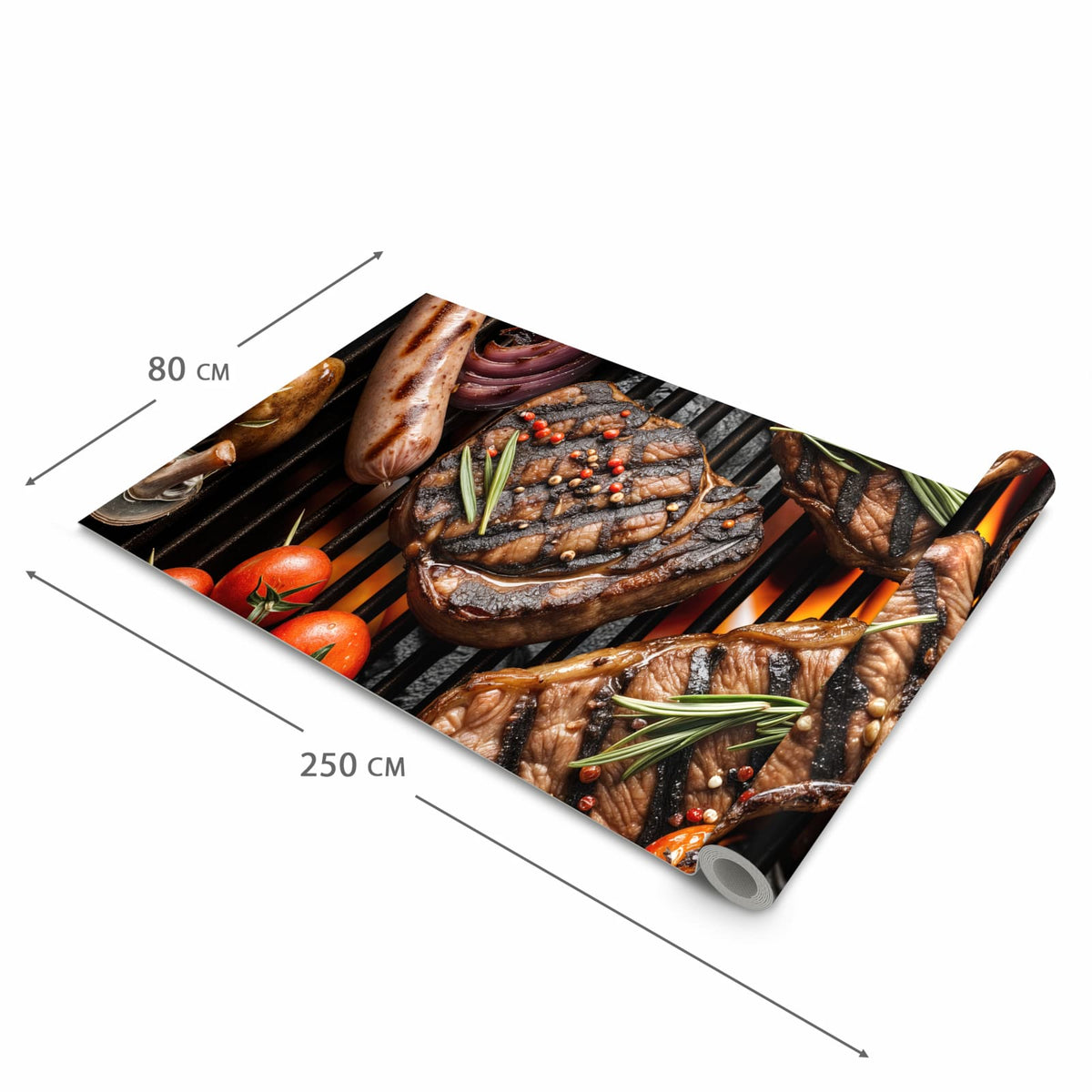Rutschhemmender Küchenläufer mit Motiv Sanfte Grillplatte in der Größe 60x150 cm