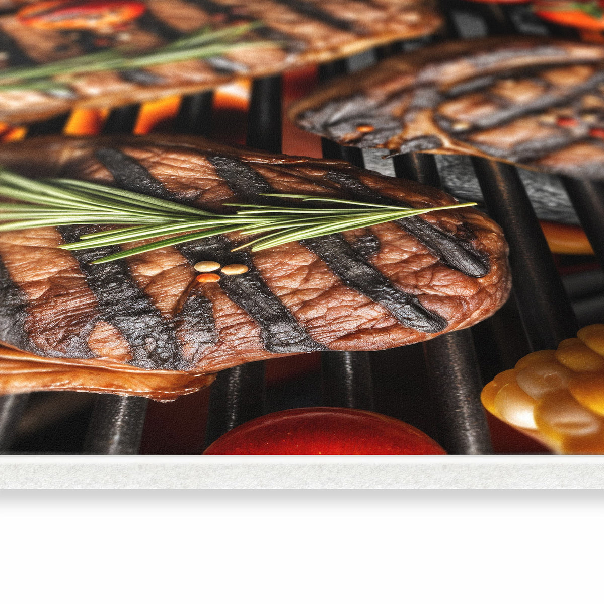 Geräuschdämpfender waschbarer Küchenläufer mit Motiv Sanfte Grillplatte in seitlicher Ansicht