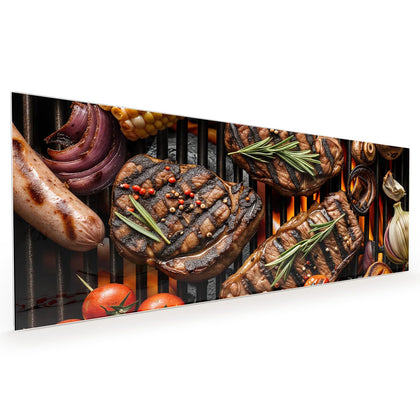 Küchenrückwand mit dem Motiv Steaks und Grillgemüse