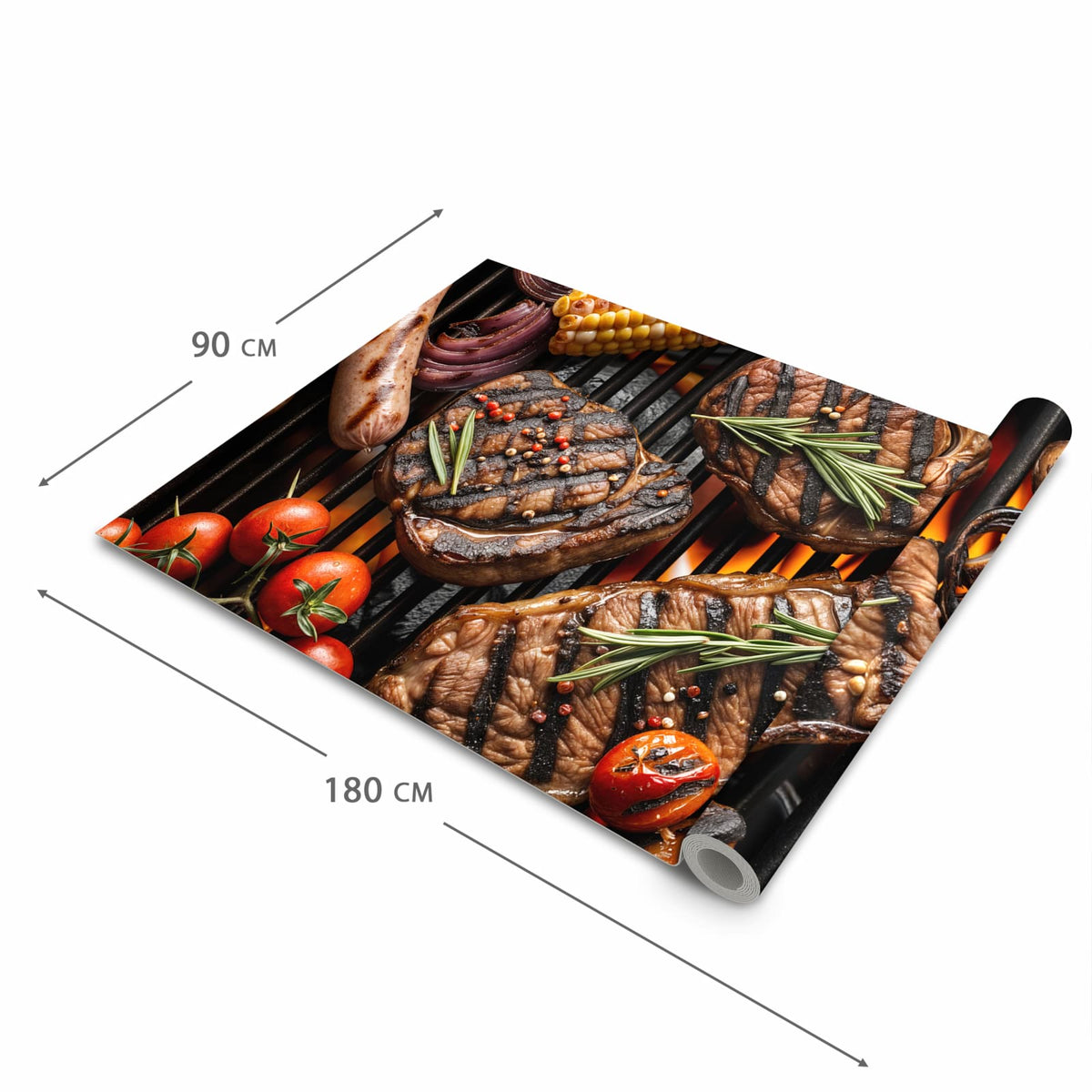Hygienischer Küchenläufer mit Motiv Sanfte Grillplatte in der Grösse 60x150 cm