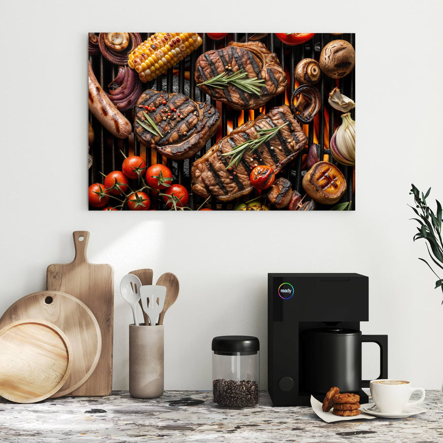 Maße Metall Magnettafel - Steaks und Grillgemüse