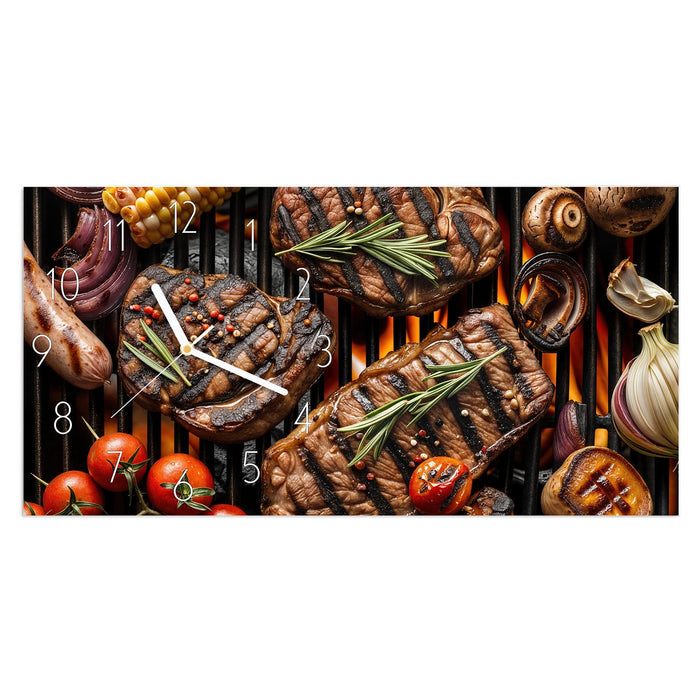 Wanduhr Sanfte Grillplatte aus Glas – Querformat 60 × 30 cm mit Ziffernblatt Elegant