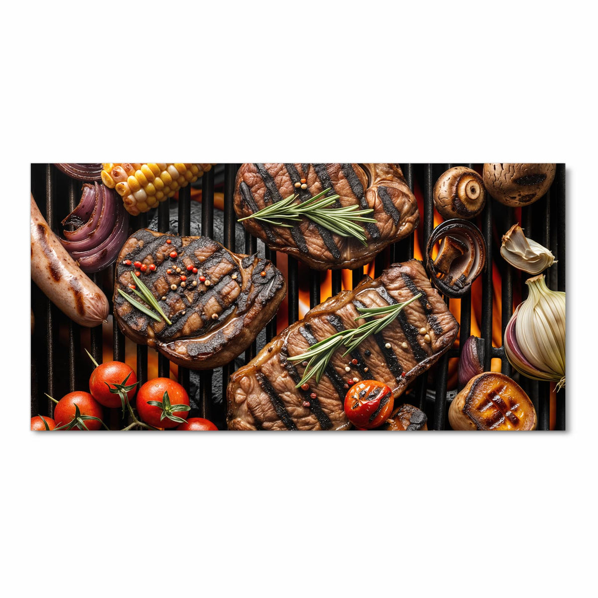 Komfortabler rutschfester Küchenläufer mit Motiv Sanfte Grillplatte in Frontansicht