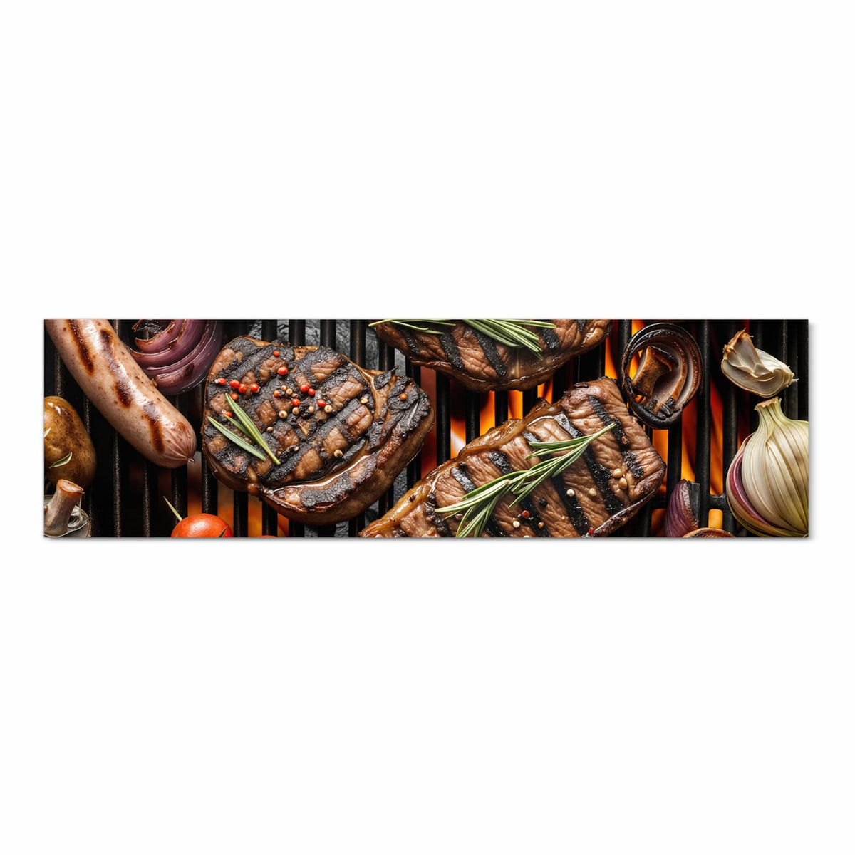 Rutschfester moderner Küchenläufer mit Motiv Sanfte Grillplatte in Frontansicht