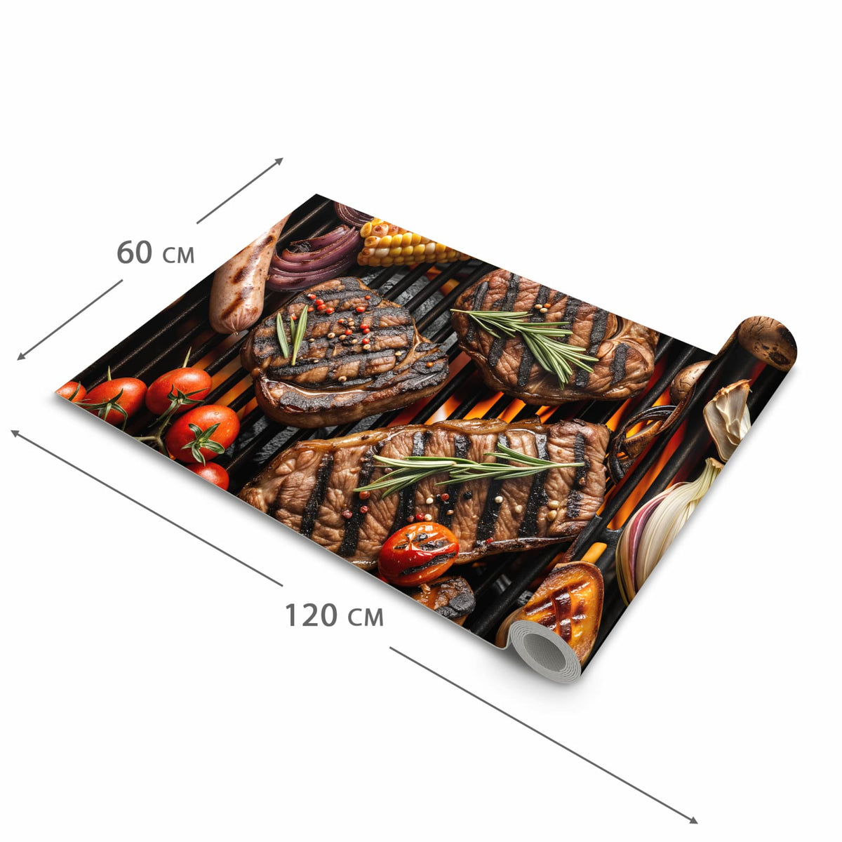 Wasserabweisender Küchenteppich mit Motiv Sanfte Grillplatte in der Grösse 60x120 cm
