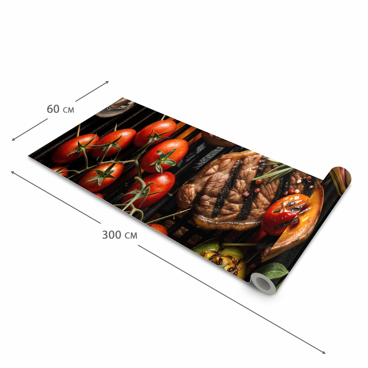 Flacher Küchenteppich mit Motiv Sanfte Grillplatte in der Grösse 60x150 cm