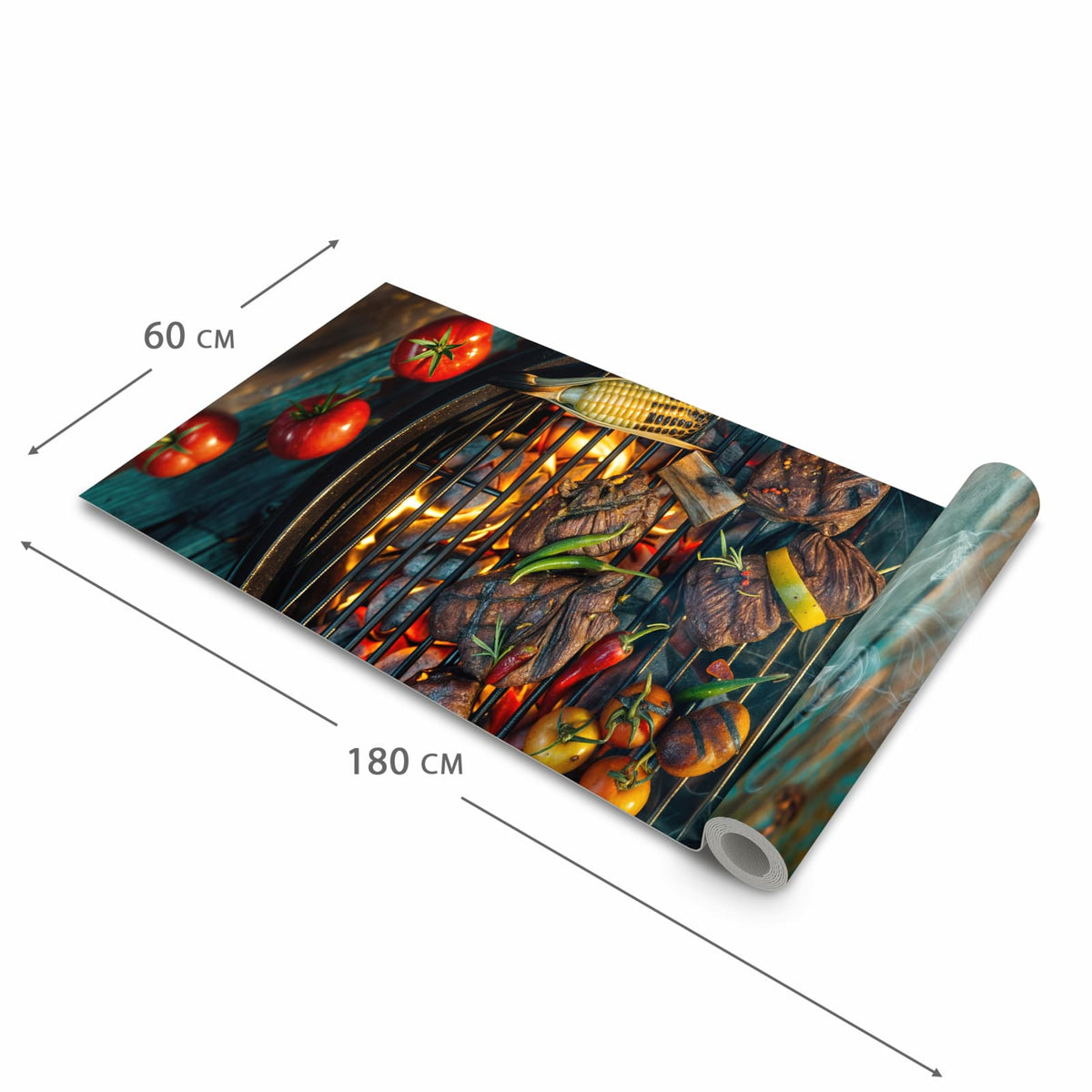 Bodenschonender Küchenläufer nach Maß mit Motiv Sommergrillfest in der Größe 60x120 cm