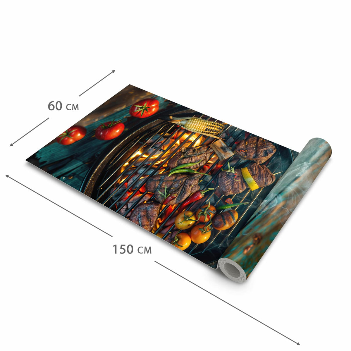 Feuchtigkeitsresistenter moderner Küchenläufer mit Motiv Sommergrillfest in der Grösse 60x120 cm