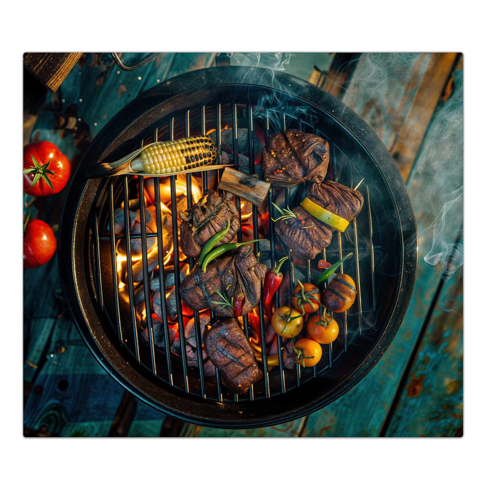 1-teilige Herdabdeckung aus Holz mit Sommergrillfest-Motiv in der Frontansicht #grösse_1-Teilig (60x52cm)