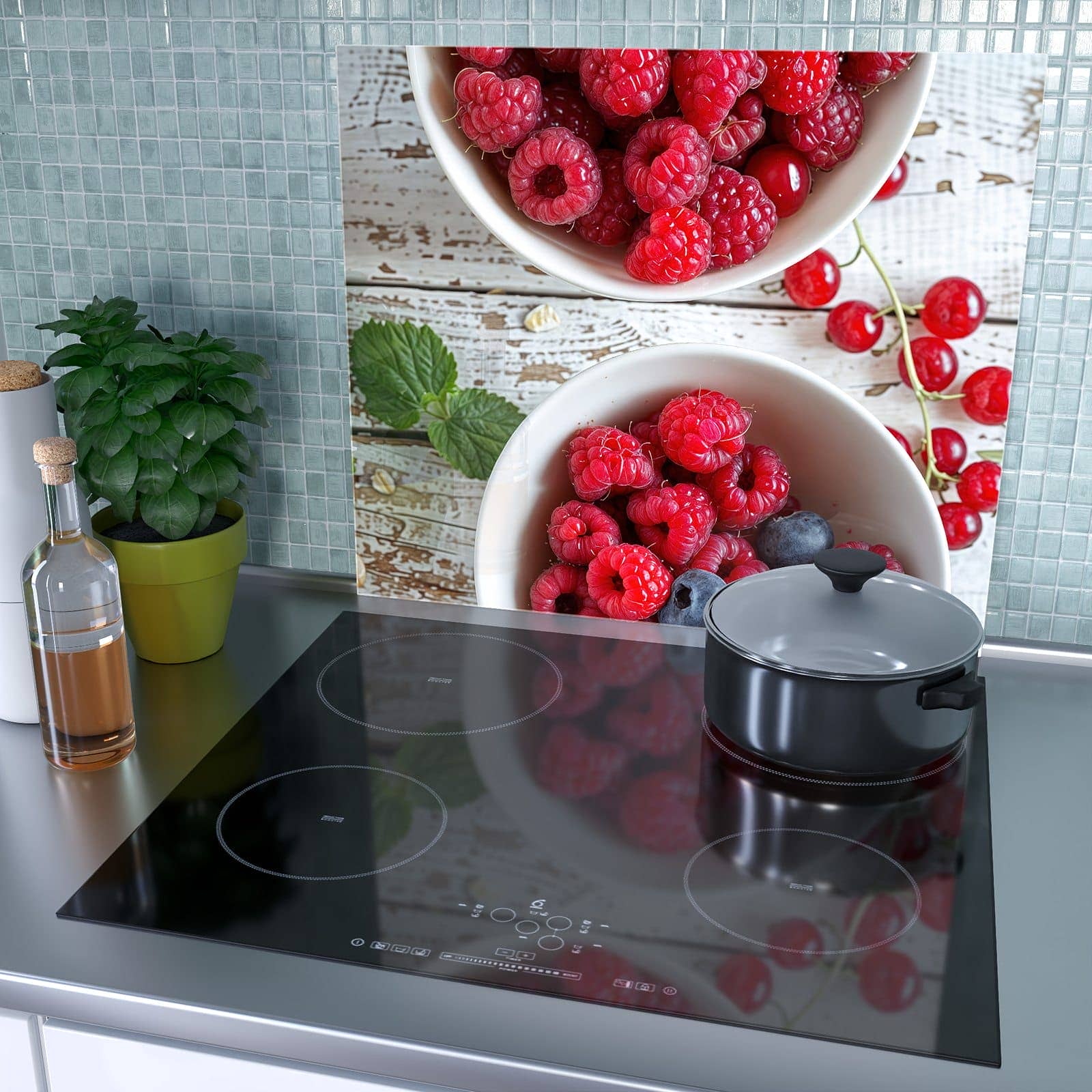 1-teilige Abdeckplatten für den Herd mit Himmlische Beeren-Motiv als Spritzschutz hinter dem Kochfeld