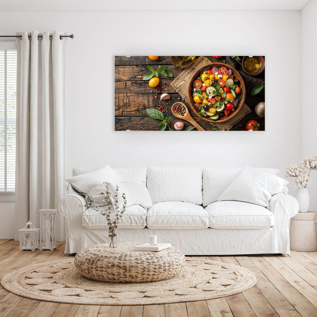Wandbild - Salat in der Holzschale - Querformat – Bunter Salat in Holzschale