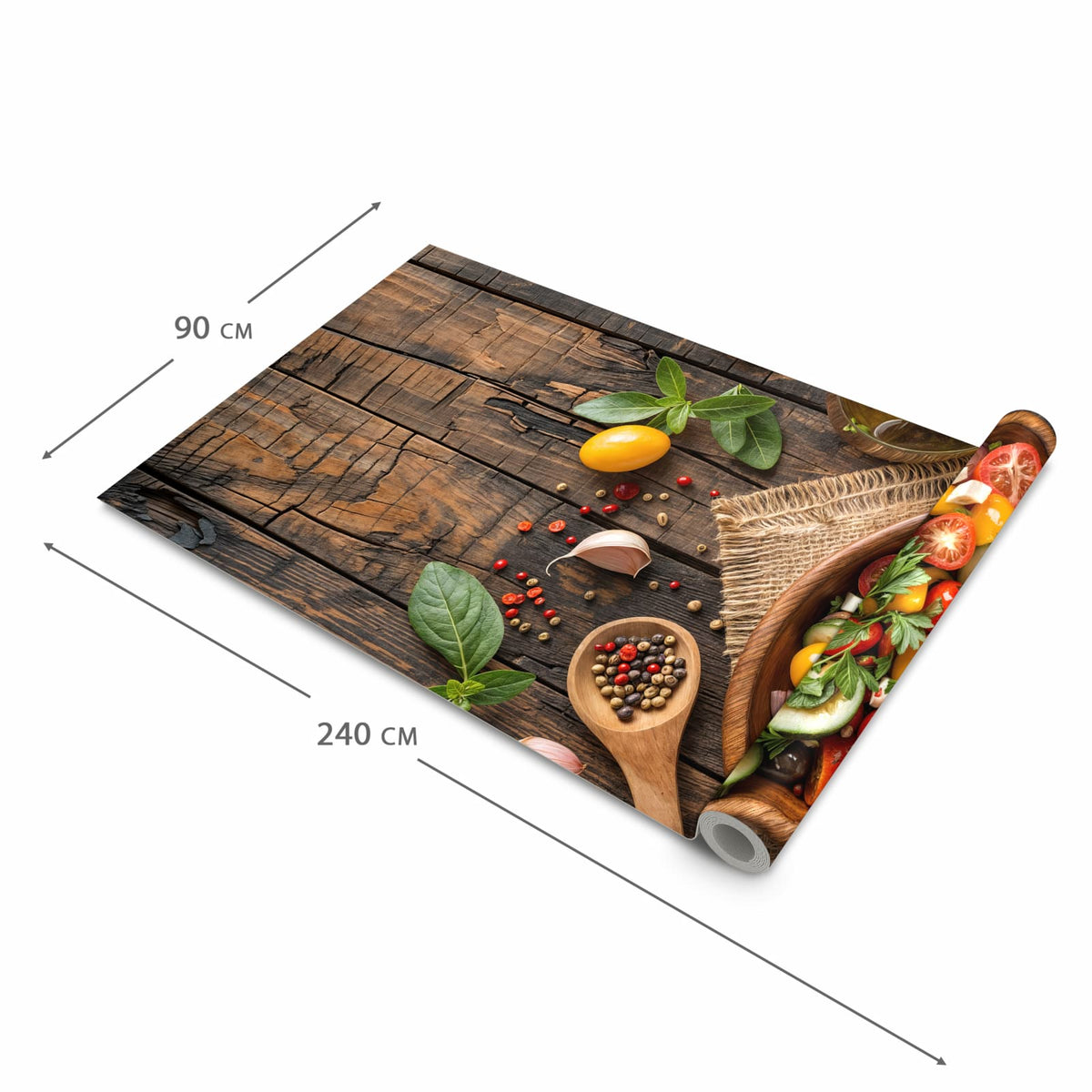 Rutschfester Küchenläufer mit Motiv Frischer Gemüsesalat in der Grösse 90x240 cm für Trittkomfort