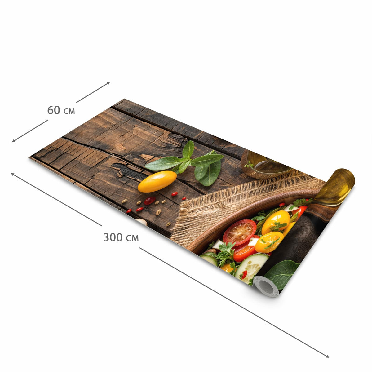Farbbeständiger rutschfester Küchenteppich mit Motiv Frischer Gemüsesalat in der Grösse 90x240 cm