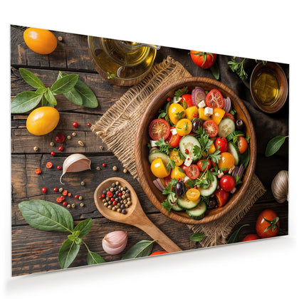 Wandbild mit dem Motiv Salat in der Holzschale