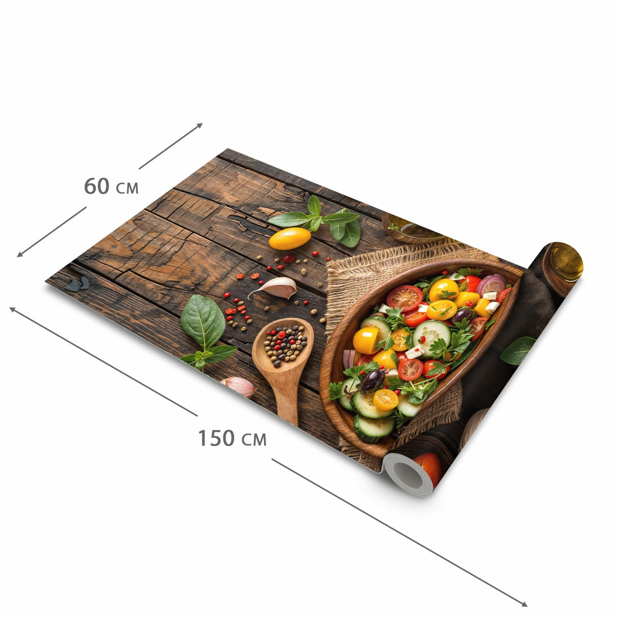 Feuchtigkeitsresistenter Küchenteppich mit Motiv Frischer Gemüsesalat in der Größe 90x240 cm