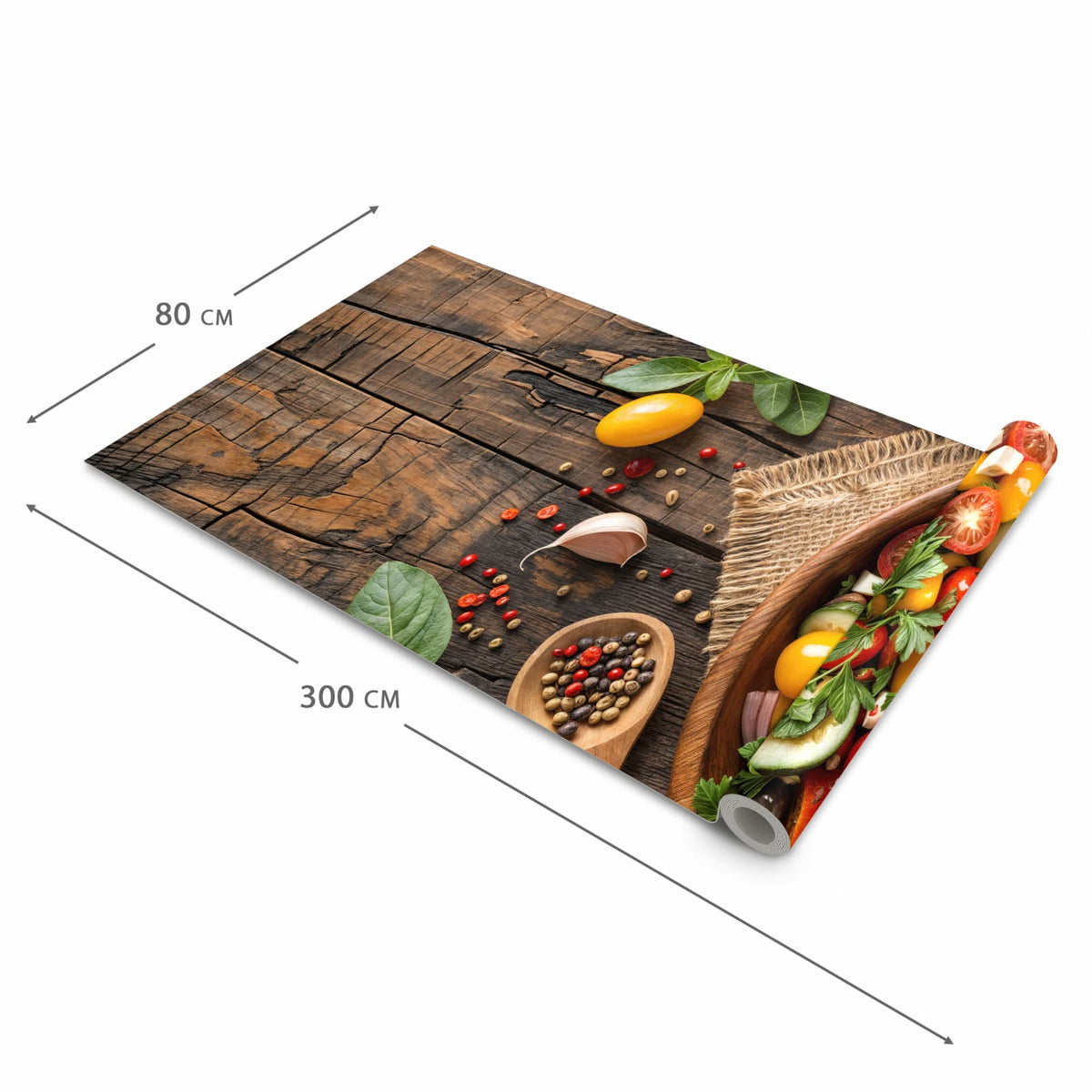 Abriebfester rutschfester Küchenläufer mit Motiv Frischer Gemüsesalat in der Größe 90x240 cm