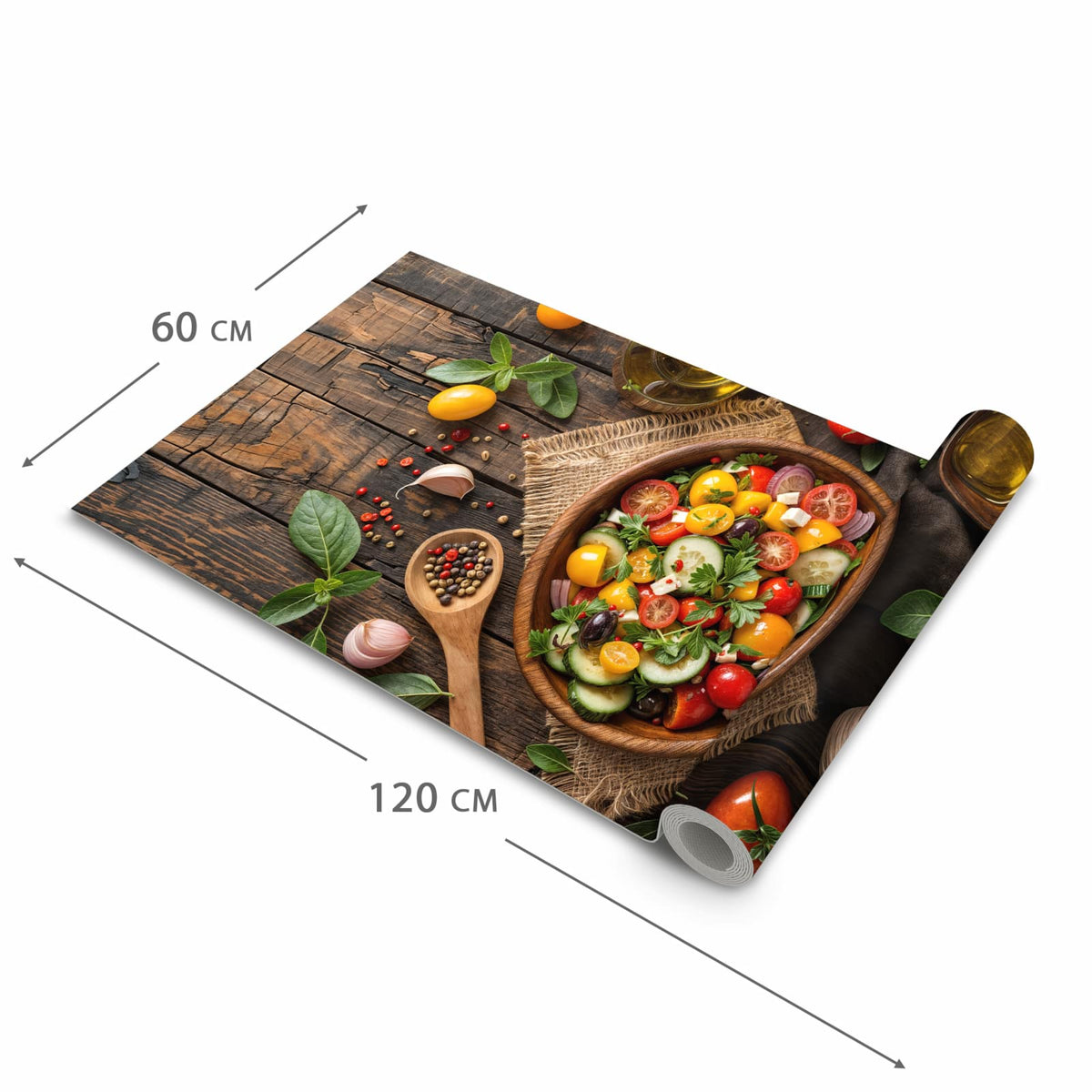 Rutschfester Küchenteppich mit Motiv Frischer Gemüsesalat in der Größe 90x240 cm