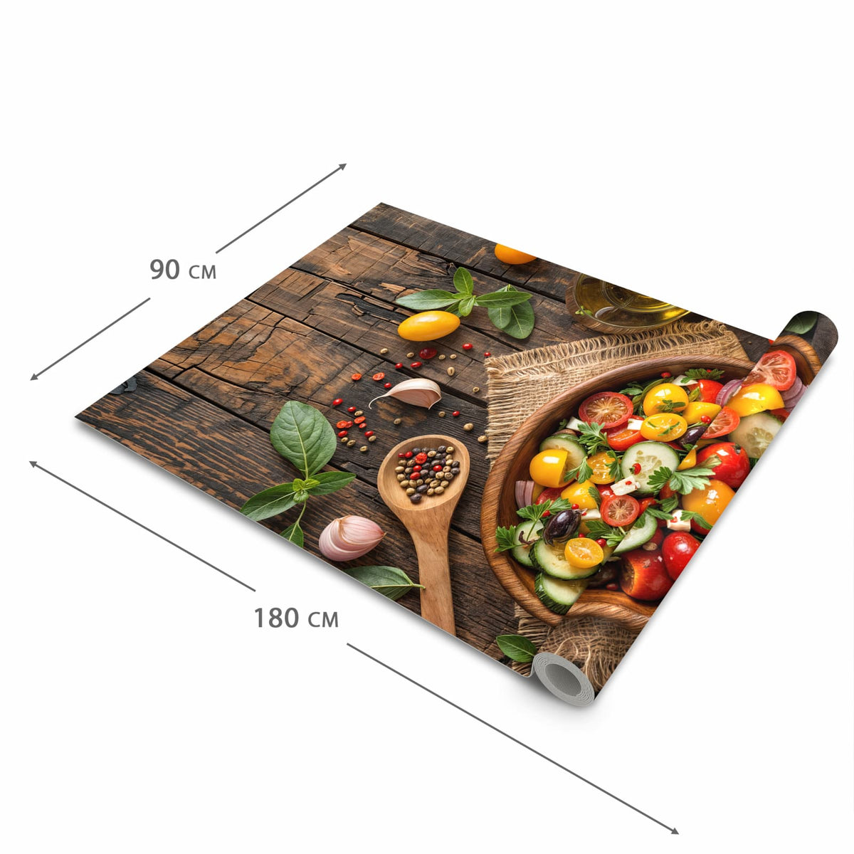 UV-beständiger rutschfester Küchenläufer mit Motiv Frischer Gemüsesalat in der Grösse 90x240 cm