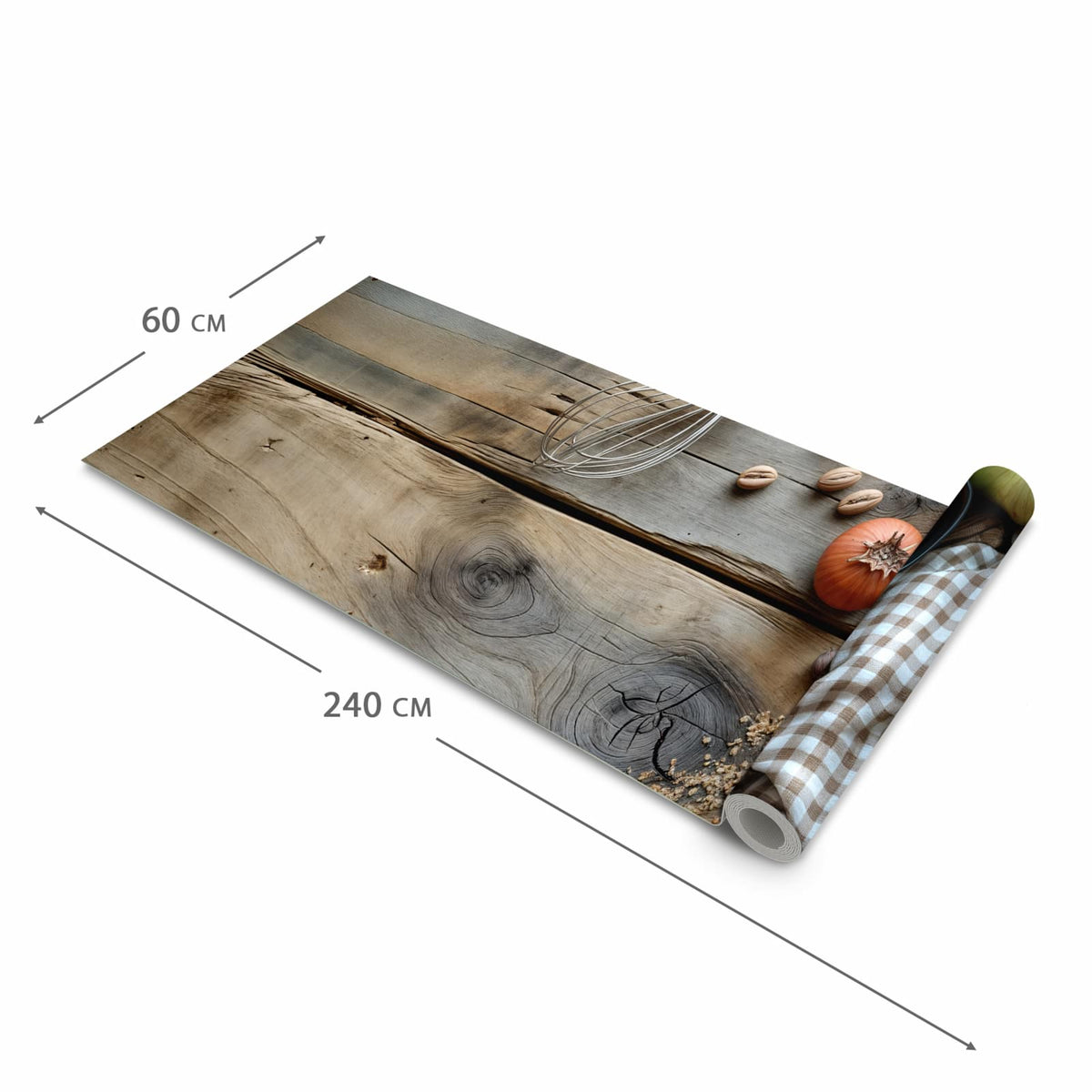 Flacher rutschfester Küchenteppich mit Motiv Herbstbackzubehör in der Grösse 90x240 cm