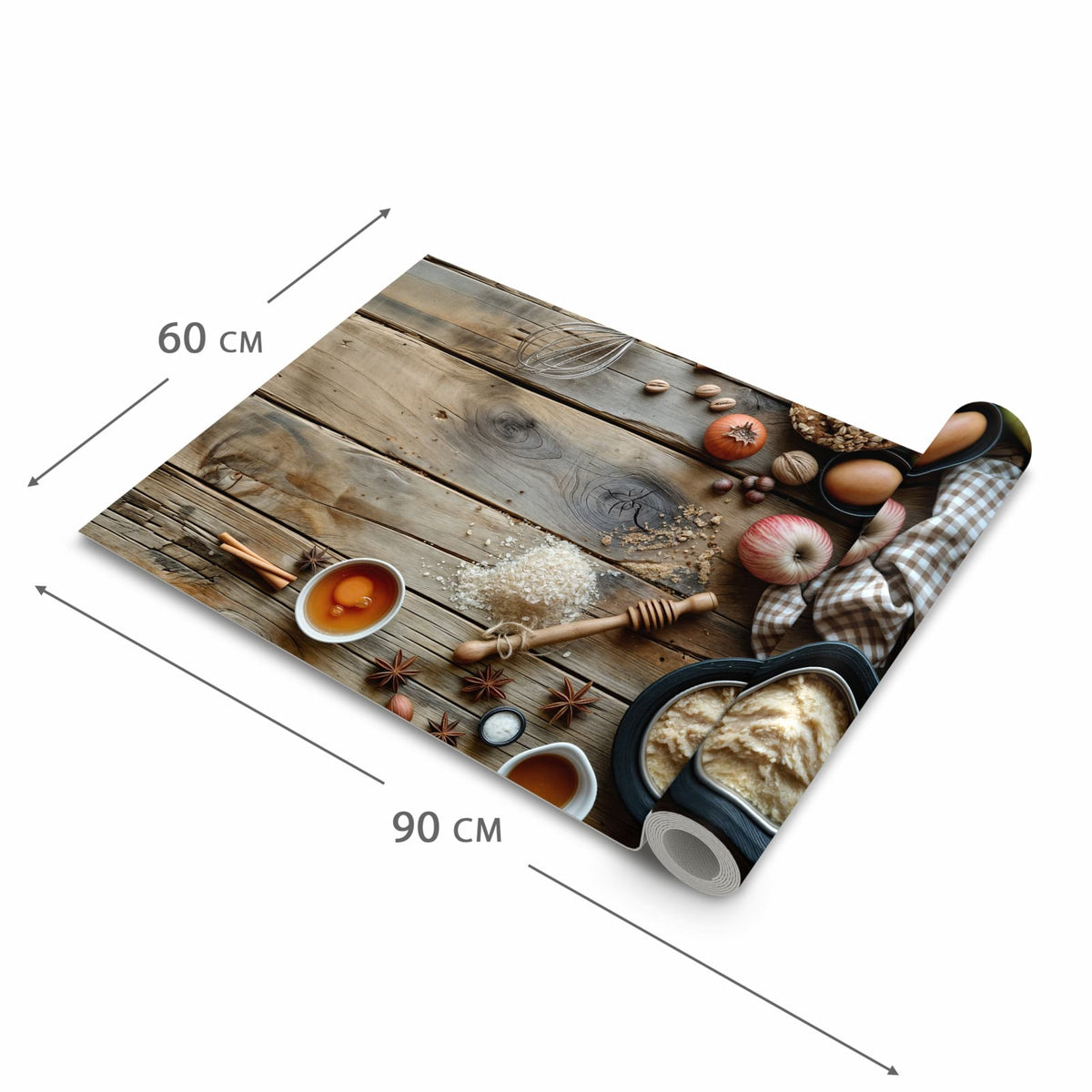 Rutschfester waschbarer Teppich Esstisch mit Motiv Herbstbackzubehör in der Grösse 90x240 cm
