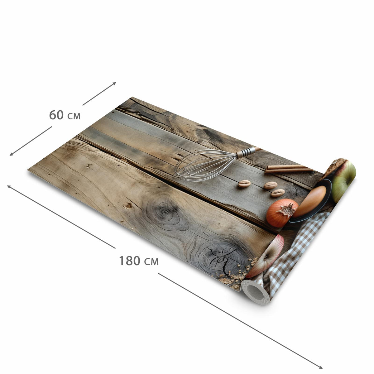 Langlebiger dünner Küchenteppich mit Motiv Herbstbackzubehör in der Grösse 90x240 cm
