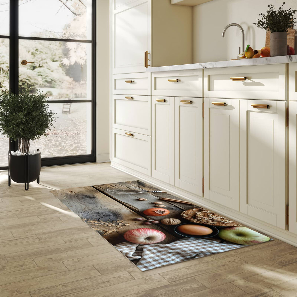 Küchenteppich mit Motiv Herbstbackzubehör für Ordnung & Übersicht in heller Küche