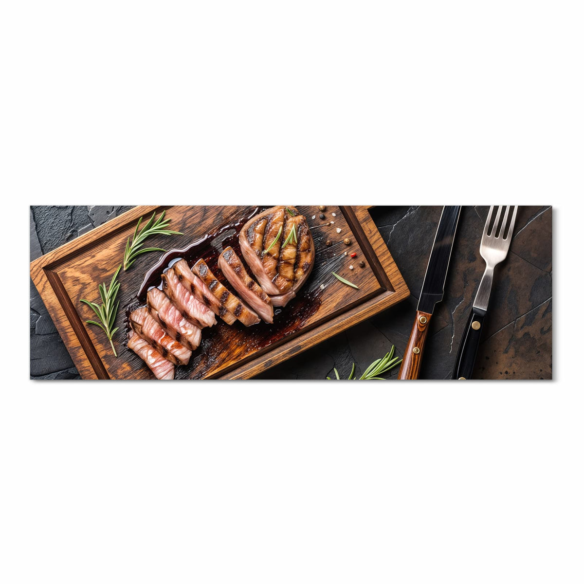 Rutschfester Küchenläufer mit Motiv Servierbrett Fleisch in Frontansicht für angenehme Haptik
