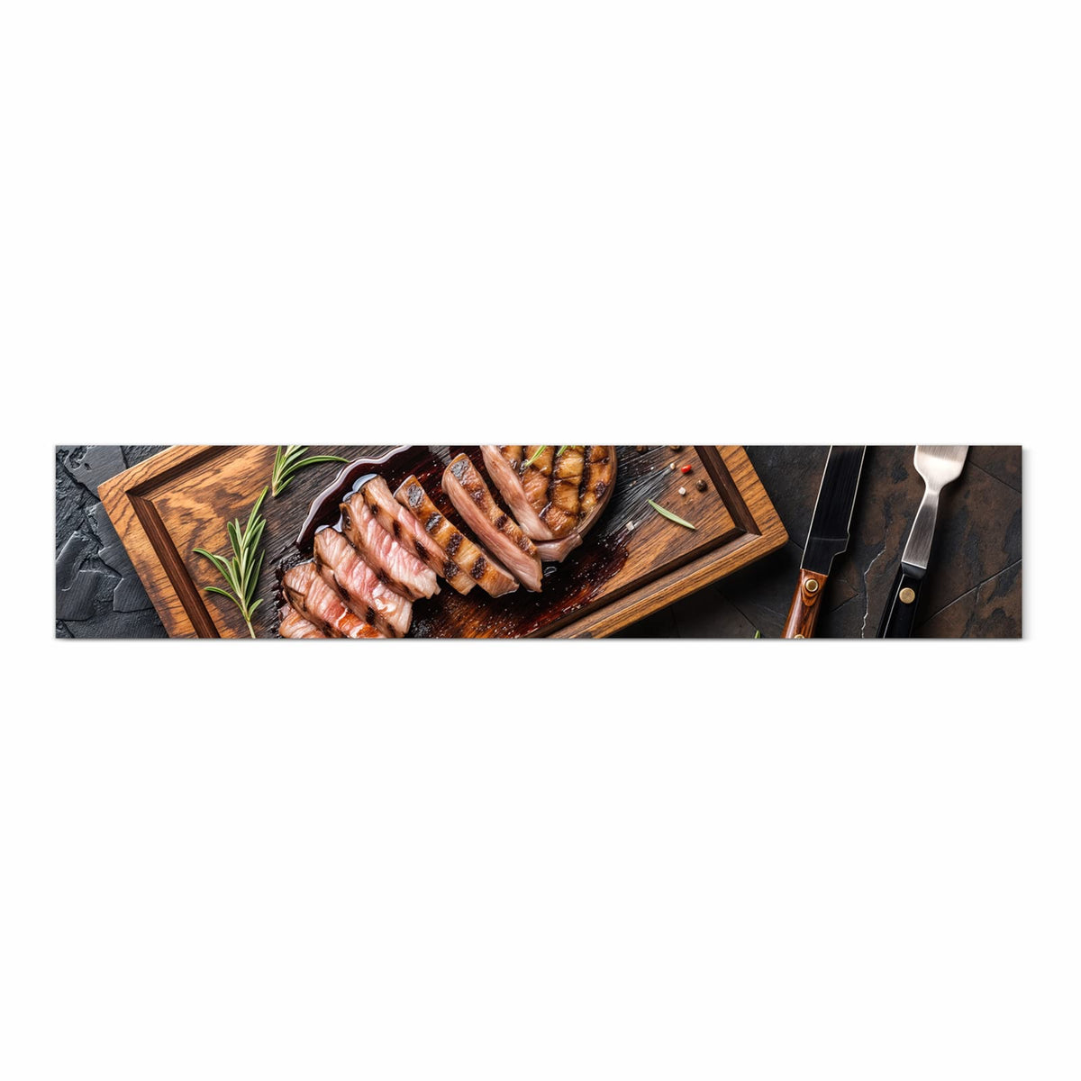 Waschbarer rutschfester Küchenläufer mit Motiv Servierbrett Fleisch in Frontansicht
