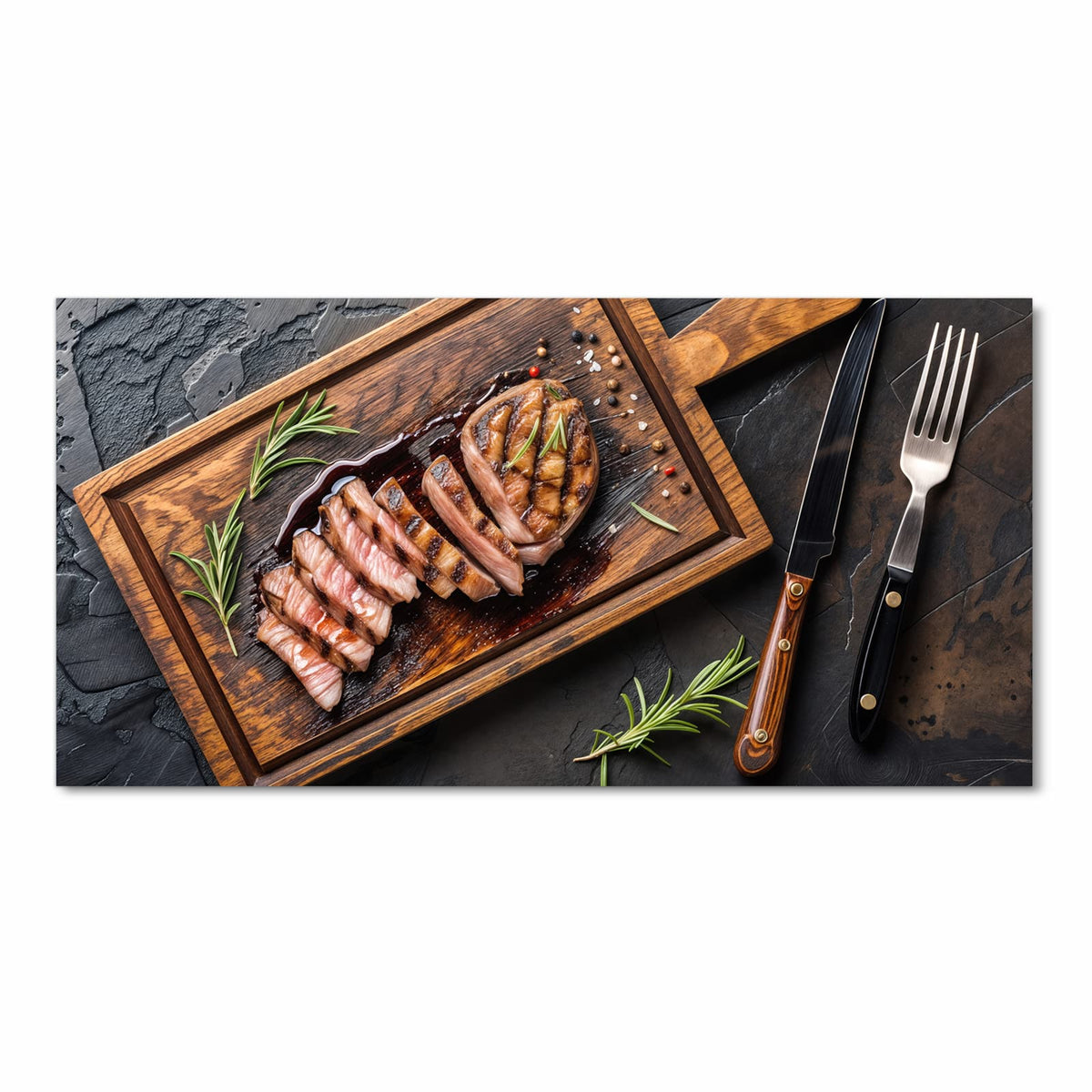 Rutschfester Küchenläufer mit Motiv Servierbrett Fleisch in Frontansicht