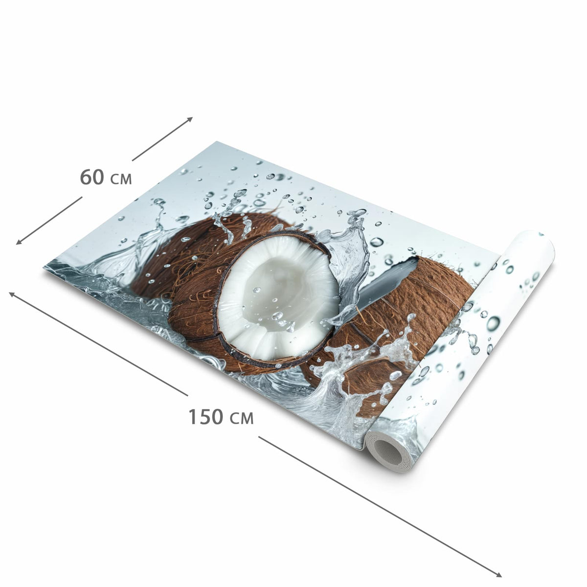 Flacher Küchenläufer nach Maß mit Motiv Kokosnuss Wasserplatsch in der Größe 90x180 cm