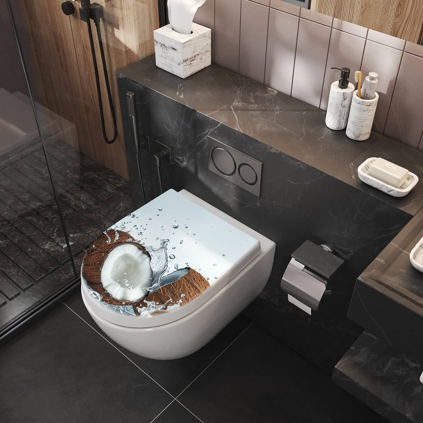 WC-Sitz mit Absenkautomatik Kokosnuss Wasserplatsch