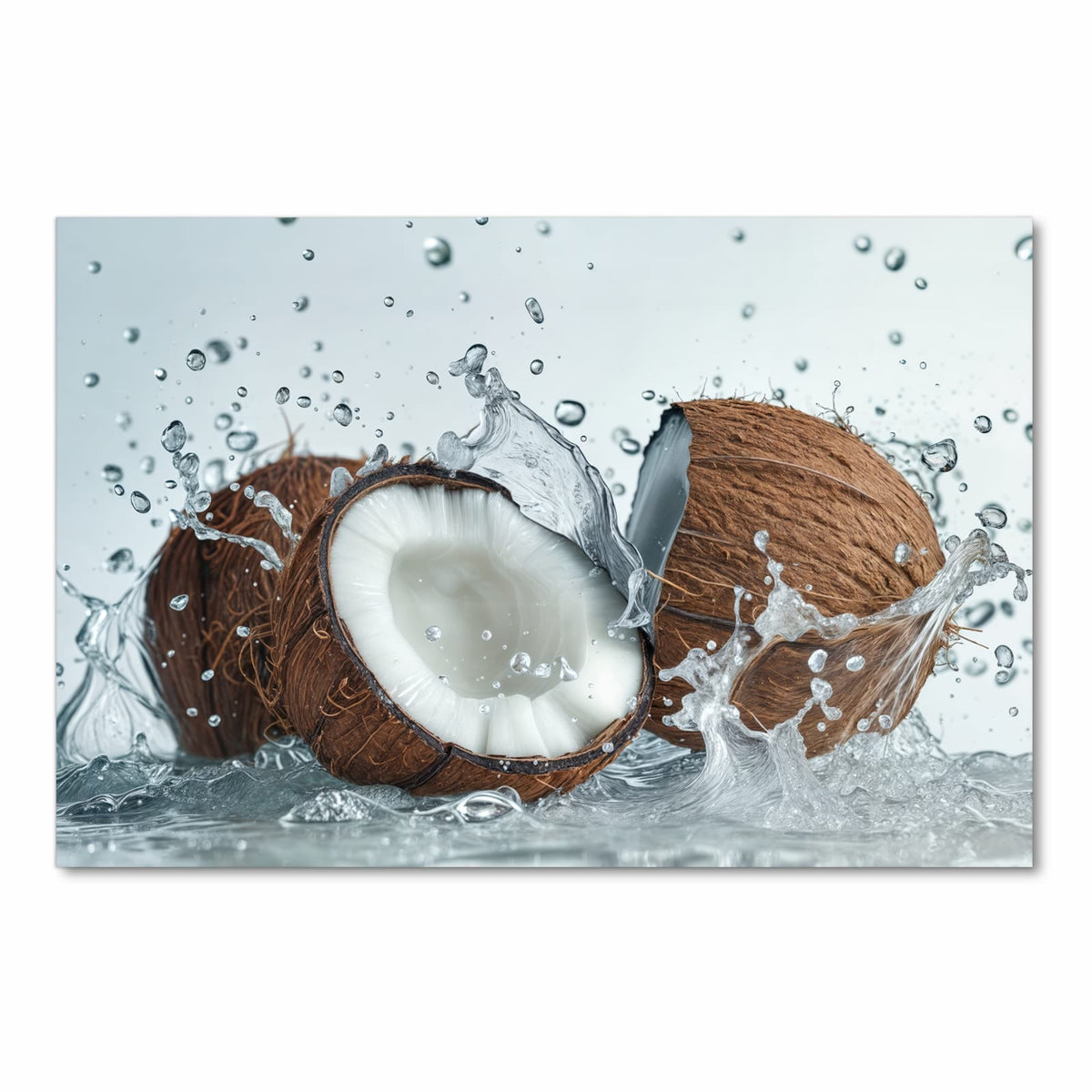 Geruchsneutraler großer Küchenteppich mit Motiv Kokosnuss Wasserplatsch in Frontansicht