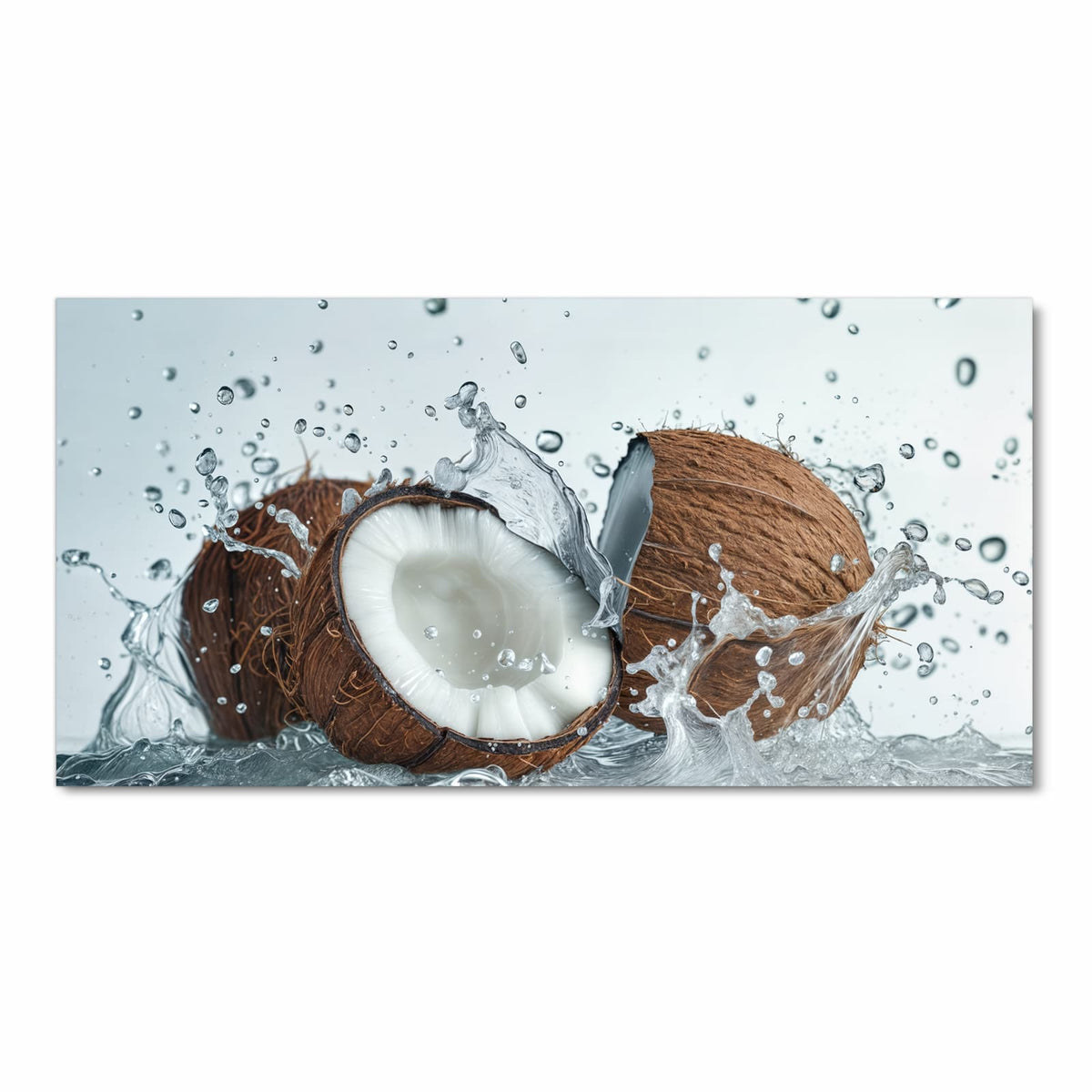 Abriebfester Küchenteppich mit Motiv Kokosnuss Wasserplatsch in Frontansicht - waschbar