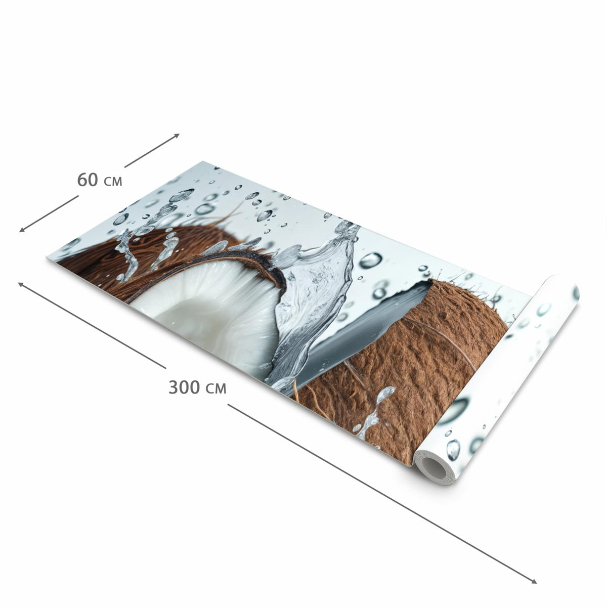 Abwaschbarer Küchenteppich mit Motiv Kokosnuss Wasserplatsch in der Grösse 90x180 cm