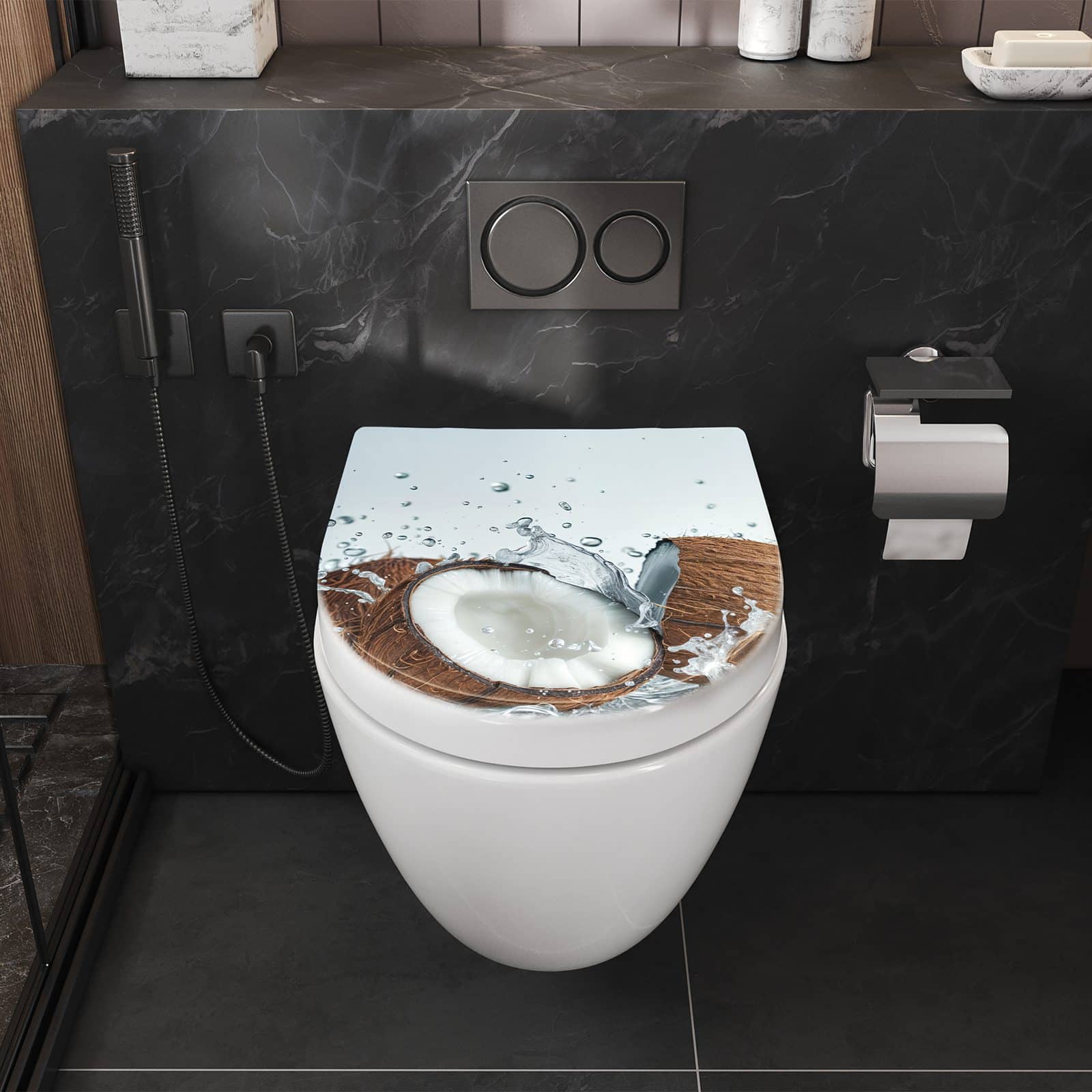WC-Sitz mit Absenkautomatik Kokosnuss Wasserplatsch