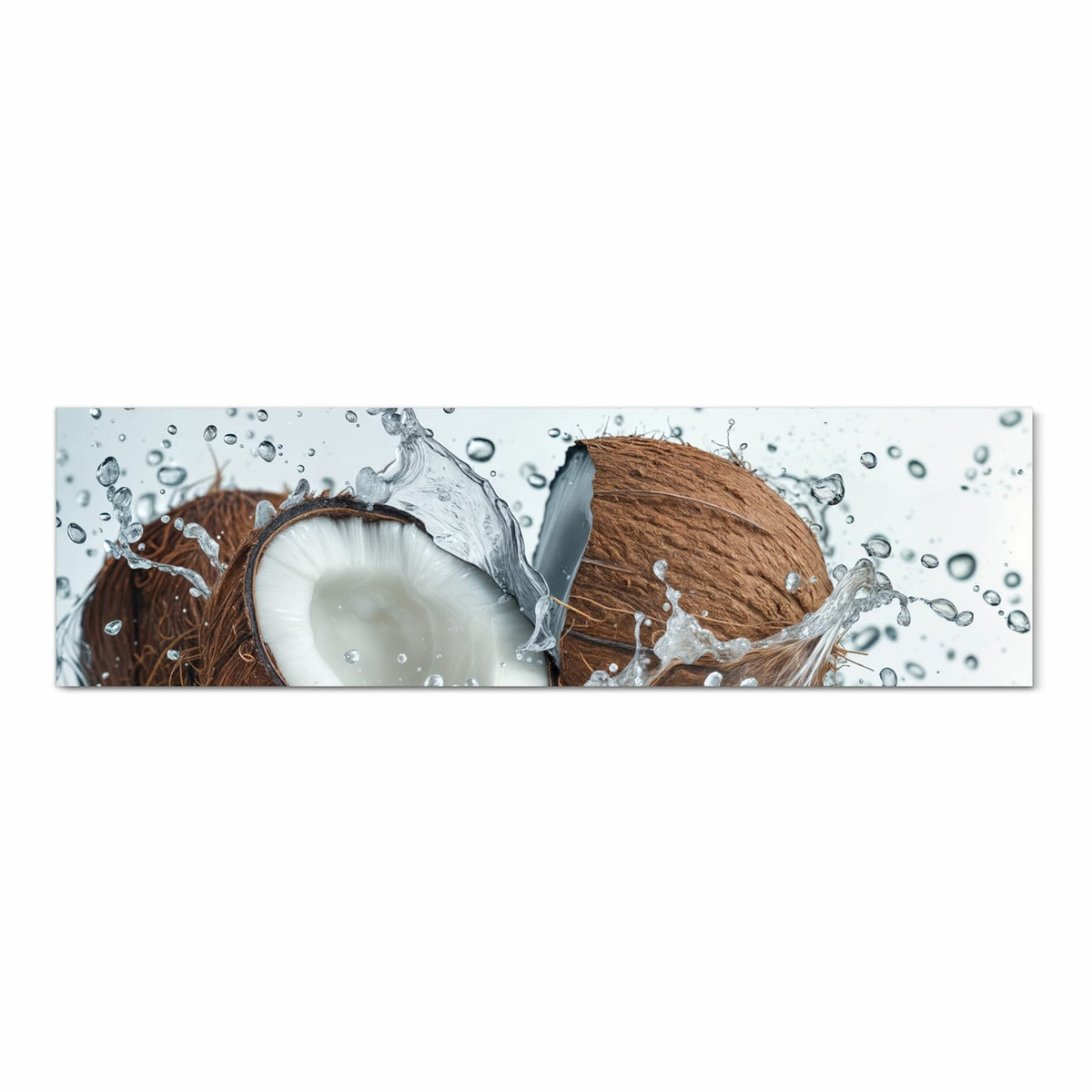Flacher waschbarer Küchenteppich mit Motiv Kokosnuss Wasserplatsch in Frontansicht