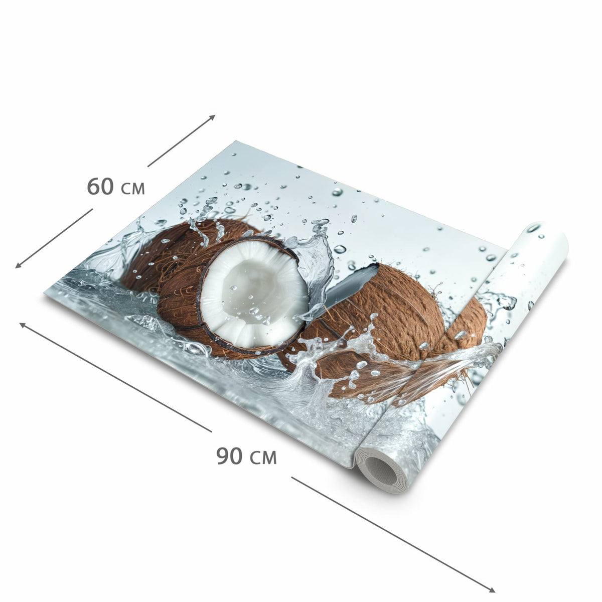 Küchenteppich mit Motiv Kokosnuss Wasserplatsch in der Grösse 90x180 cm für angenehme Haptik