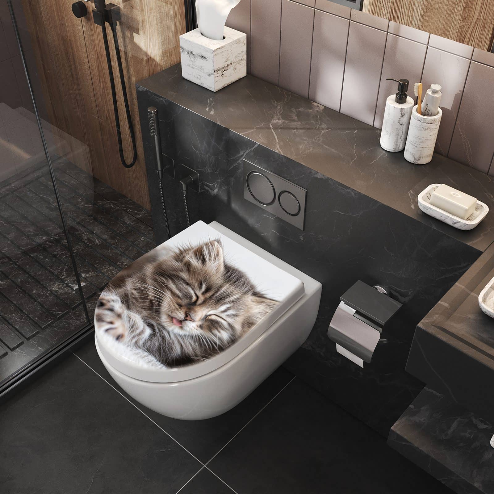 WC-Sitz mit Absenkautomatik Schlafende Kätzchen