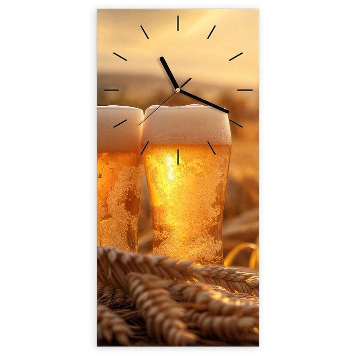 Wanduhr Sonnenuntergangsbecher aus Glas – Hochformat 30 × 60 cm mit Ziffernblatt Linie